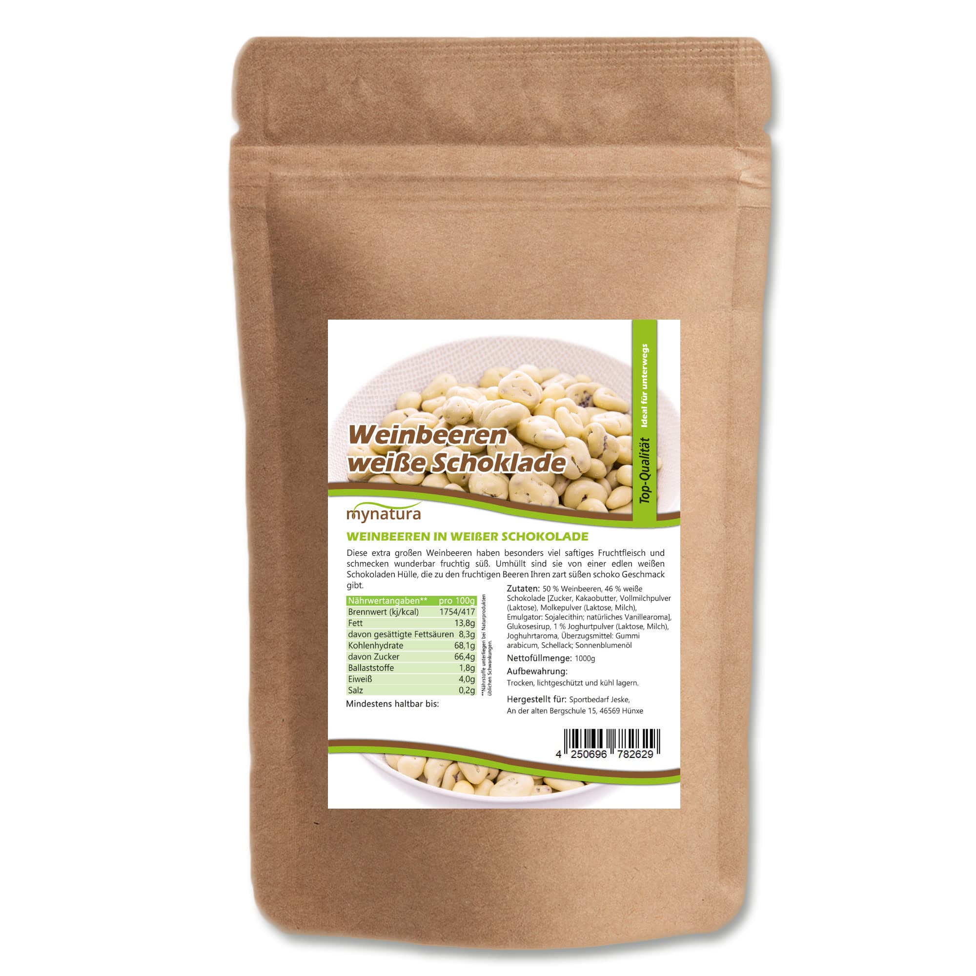 Mynatura Weinbeeren getrocknet in weißer Schokolade I Jumbo I Rosinen I Schokolade I Backen I Snack I Müsli I Topping I Dessert I Früchte I Beutel (3x 1000g)