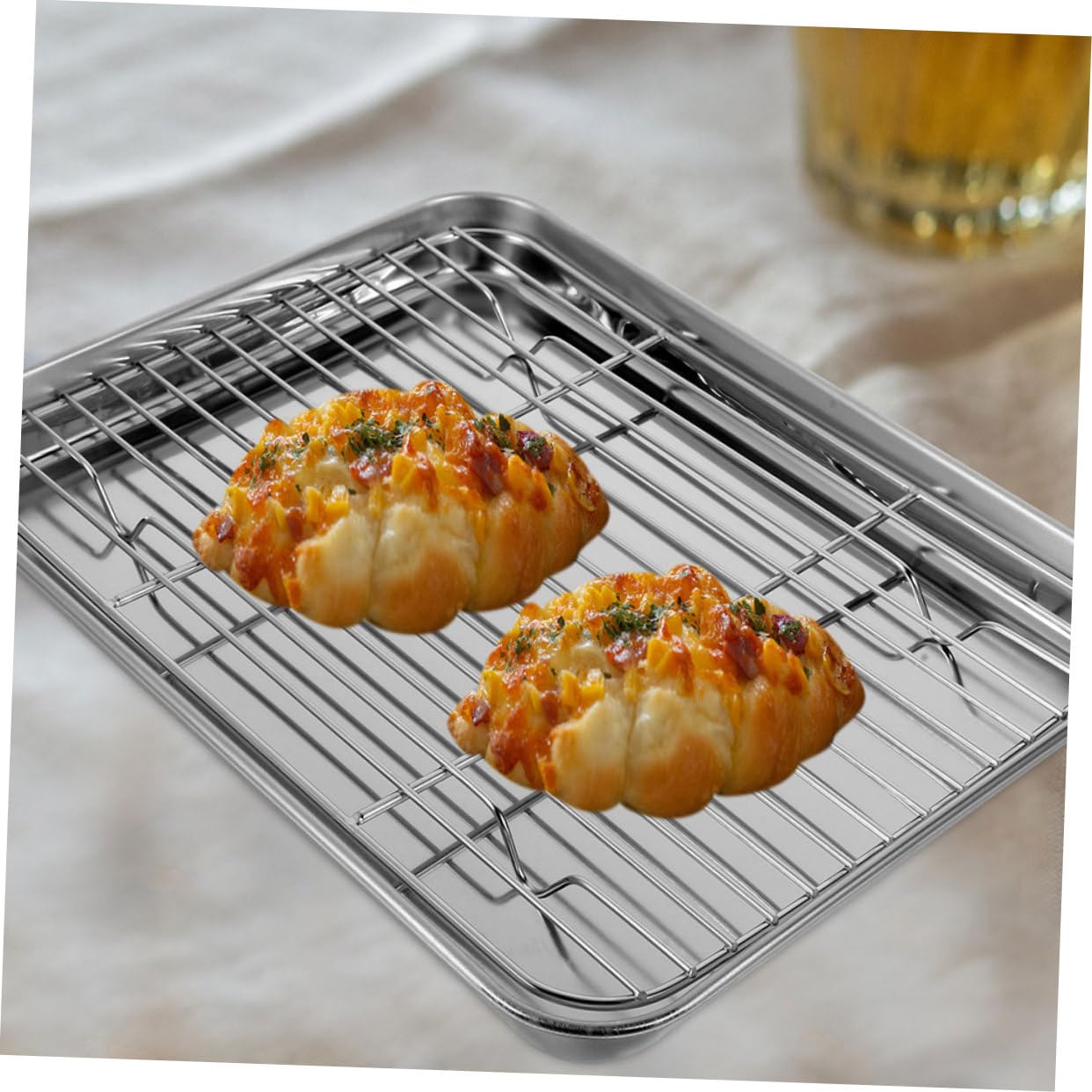 Toyvian Bandeja para Galletas con Rejilla de Alambre 26,5x20,5x2,5 Cm Acero Inoxidable 304 Resistente al Calor para Horno Cocina Doméstica y Profesional Juego 2 Piezas para Freír