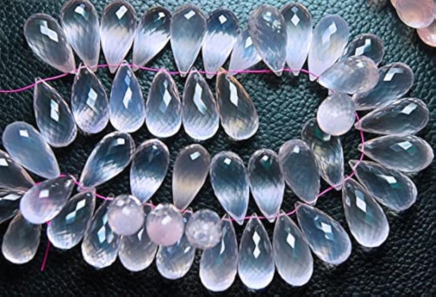 Quartz rose extra large drops de 20mm en demi-rang facetté pour création de bijoux