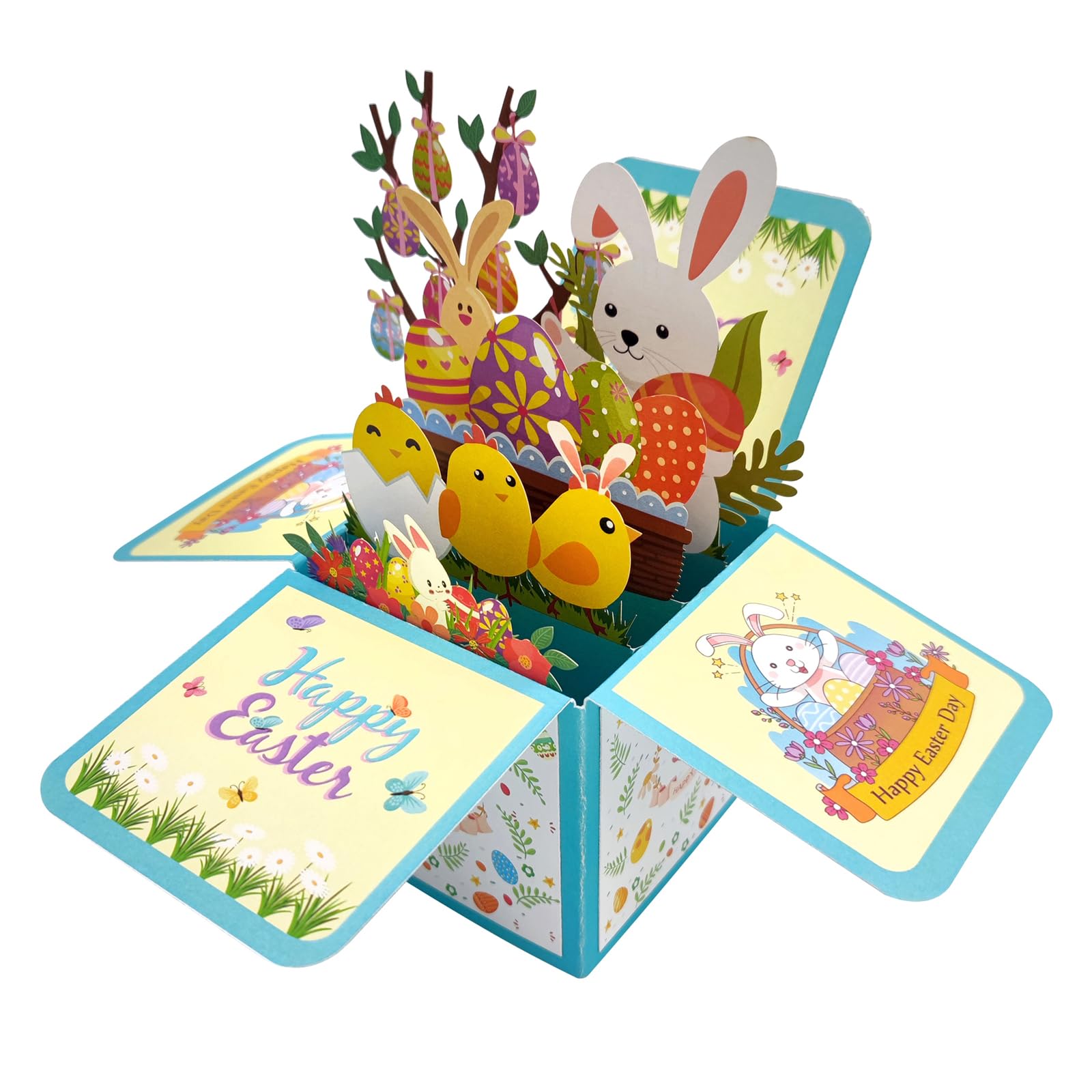 Bekecidi 3D Bouquet Pop Up Easter Greeting Card with Envelopes, Handmade Paper Flower Card & Rabbit Ornaments for All Occasions