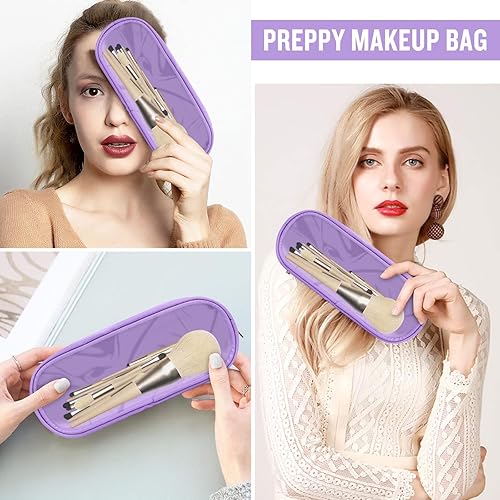 Miniatura 5 de izuzta Mini bolso de maquillaje de nylon pequeño bolso lindo Preppy cosmético cremallera bolsa, Púrpura