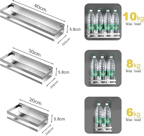 Miniatura 8 de Estante de almacenamiento rectangular montado en la pared para baños, resistente al agua y al óxido, estante de especias de cocina, instalación sin