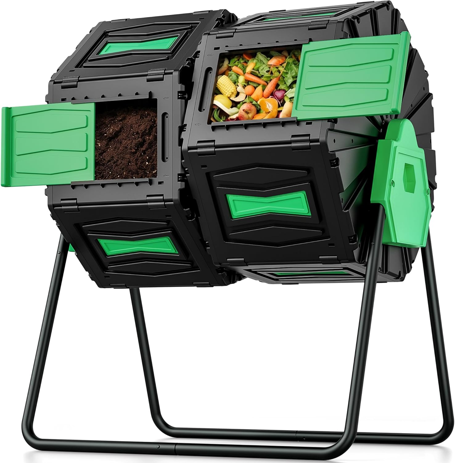 Compost Bin Outdoor, 45 Gallon Dual Chamber Batch Composting Bin with 360° Rotating Compost Bucket, Easy Assembly BPA-Free Composter Tumbler Outdoor for Food Scraps Garden Yard Waste