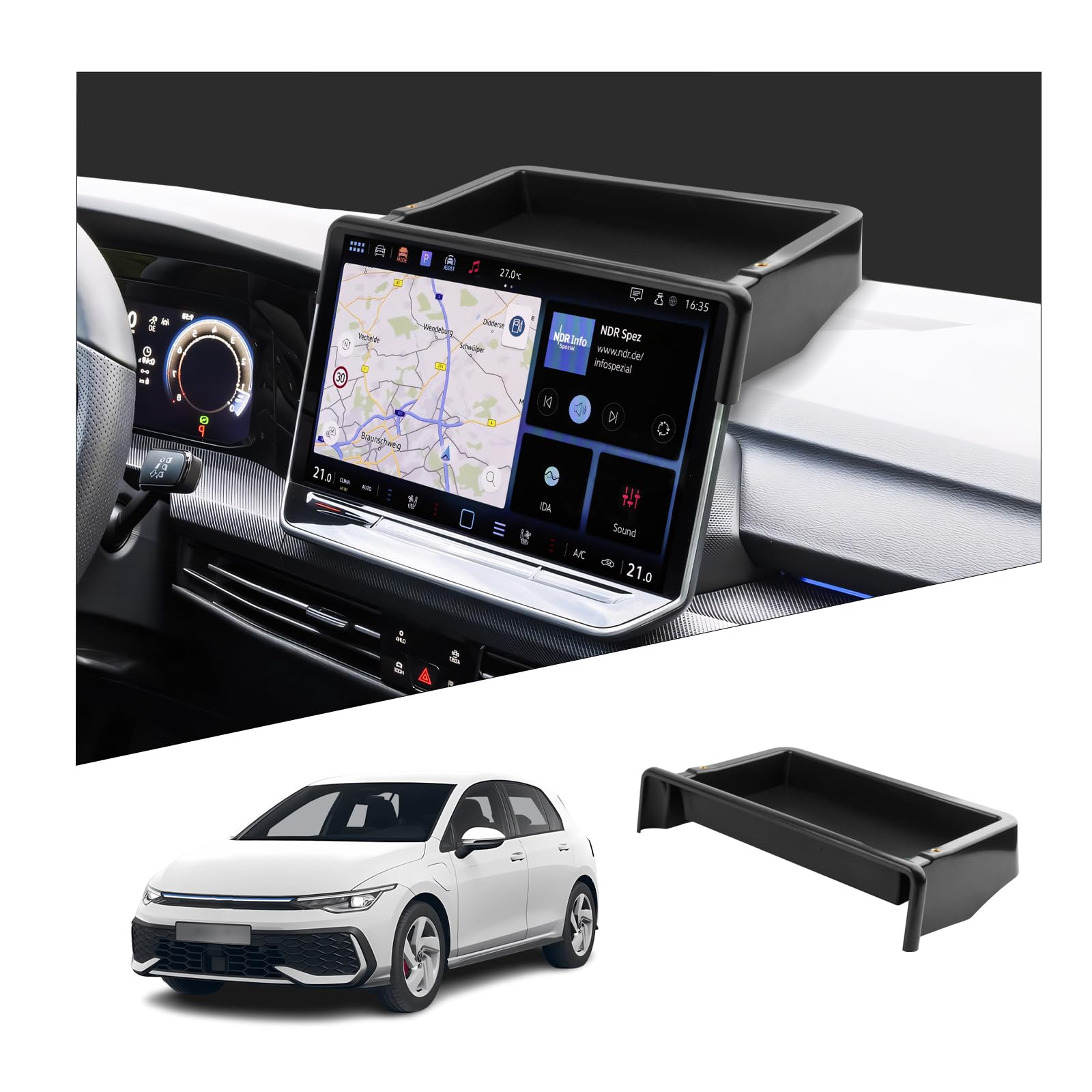 Organizer per schermo posteriore per VW Golf 8.5,8 2024-2025 MK8 Facelift Console centrale Schermo Vassoio portaoggetti in plastica con display VW da 12,9 pollici Accessori (plastica)