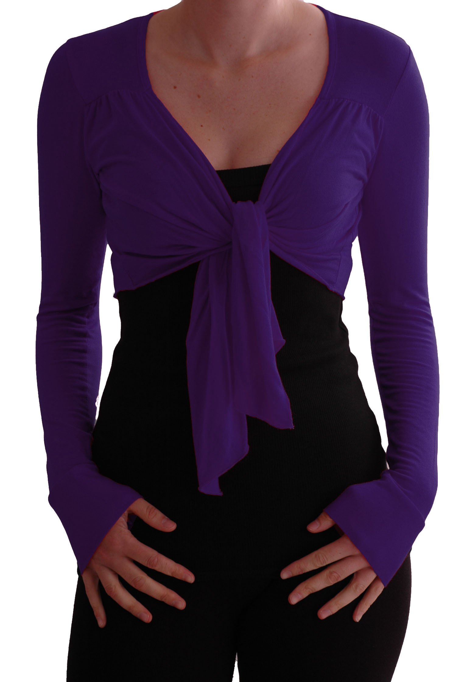 Eye Catch - Genevieve Long Sleeve Cardi Shrug Wrap Tie Front Bolero Purple M/L