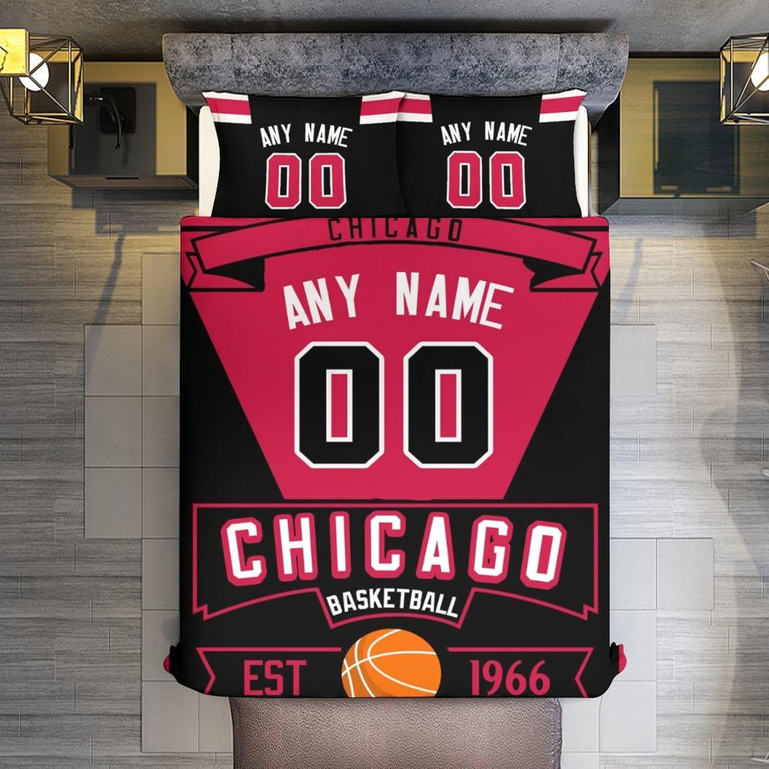 Custom Basketball Comforter Set,3 Piece(1 Comforter+2 Pillowcase)Comforter Set,Quilt Bedding Set for Basketball Fans,Personalized Name Number,Soft and Lightweight,Sports Basketball Bedroom Decor