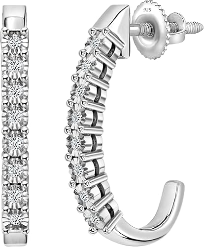 Miniatura 1 de Dazzlingrock Collection Pendientes de aro clásicos de 015 quilates quilates con diamantes redondos para mujer en forma de J disponibles en oro de 10