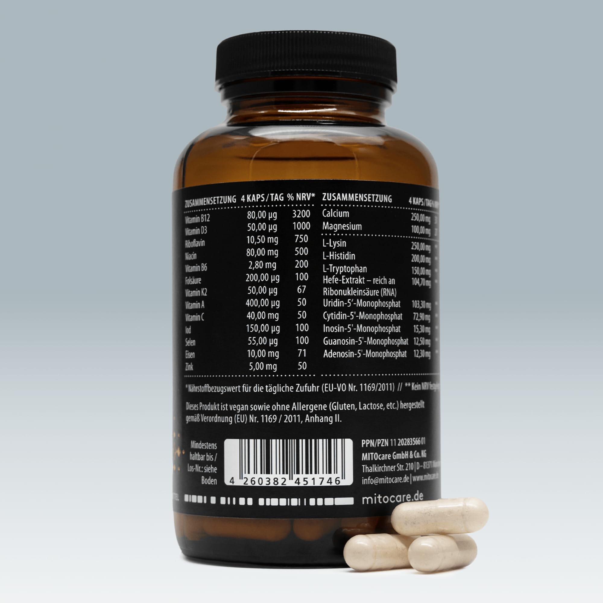 MITOcare - Vegan Complete mit Nukleotiden - Veganes Multivitamin & Mineralstoff Komplex - Zellversorgung, Energie & Immunsystem -120 Kapseln