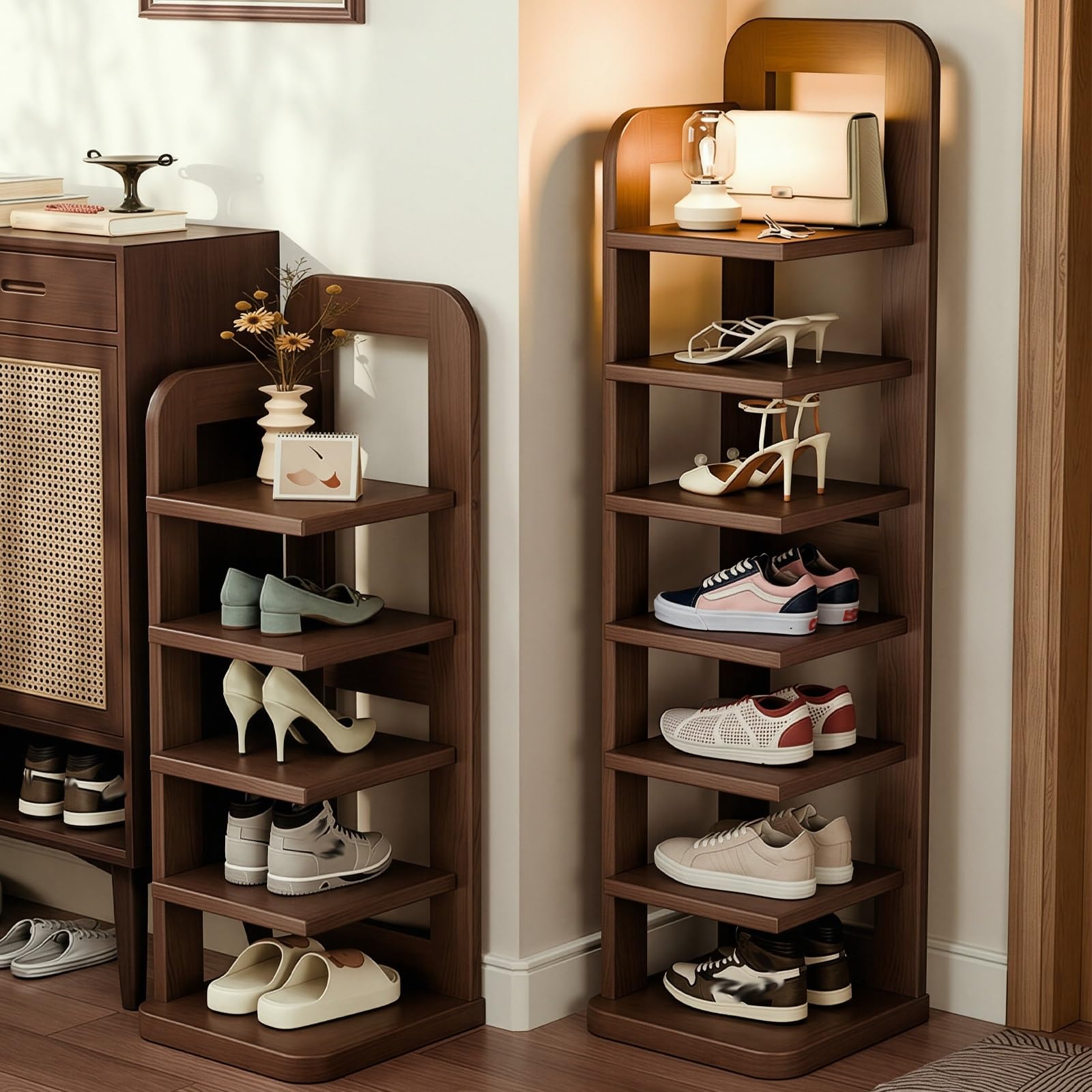Zapatero de Madera, 7 Niveles Organizador de Zapatos, Ahorro Espacio