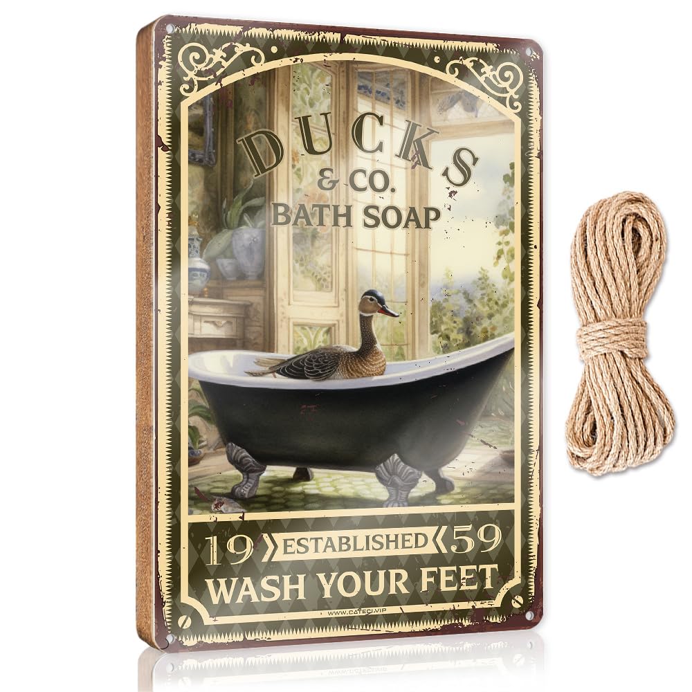 MAHQPZXSF Wood Pantry Signs For Kitchen Ducks Bath Soap Wash Your Paws Wooden Sign Desk Signs For Office Funny Hanging Plaque Sign(15X28CM)