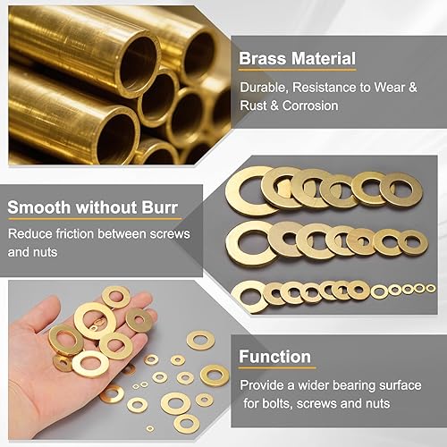 Miniatura 4 de uxcell 50 arandelas planas de latón M12, 0.945 in de diámetro interior x 0.472 in de diámetro exterior x 0.039 in de grosor, junta de anillo de