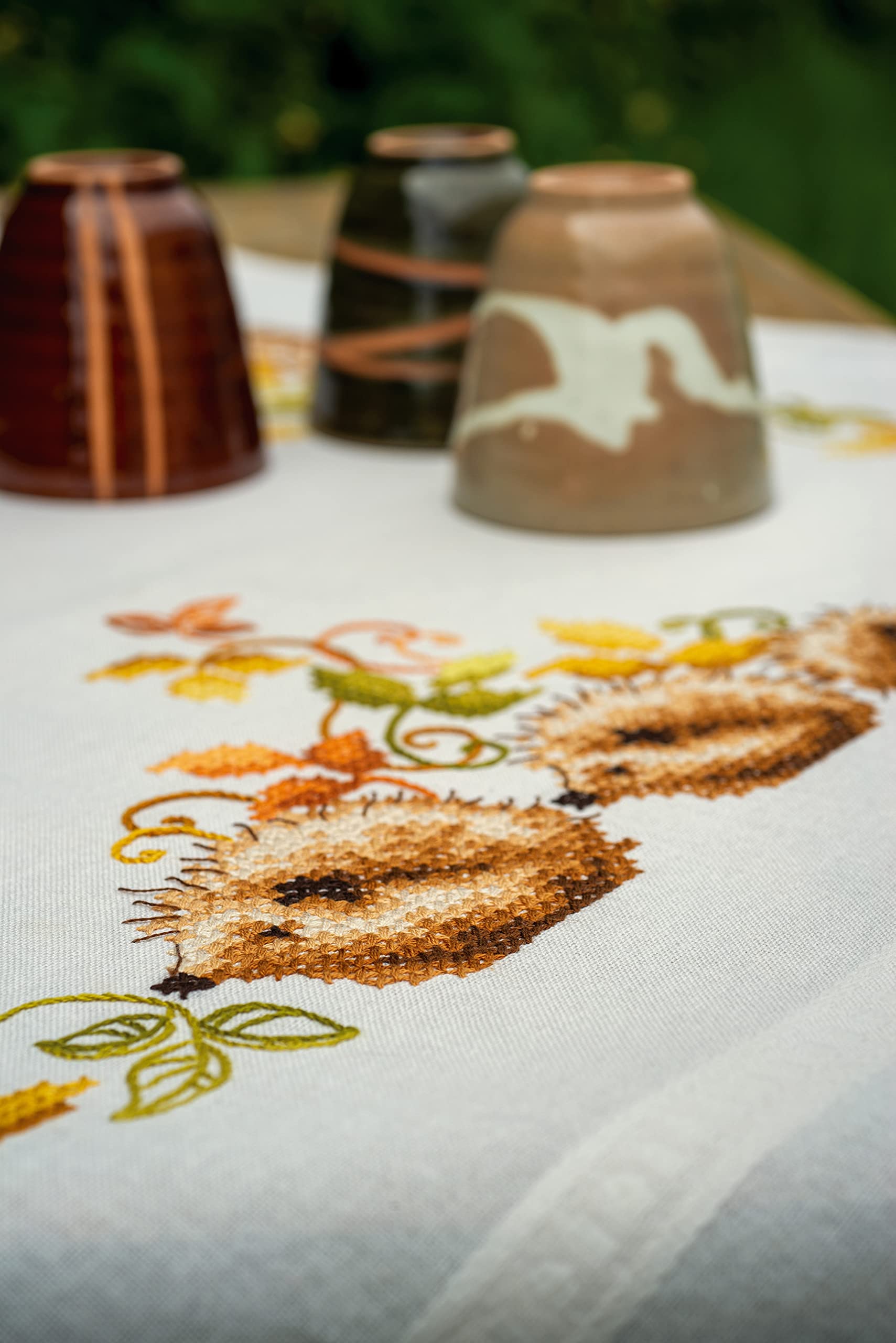 Nappe à Broder Point de Croix Pré-Imprimé en Pur Coton Multicolore Durable