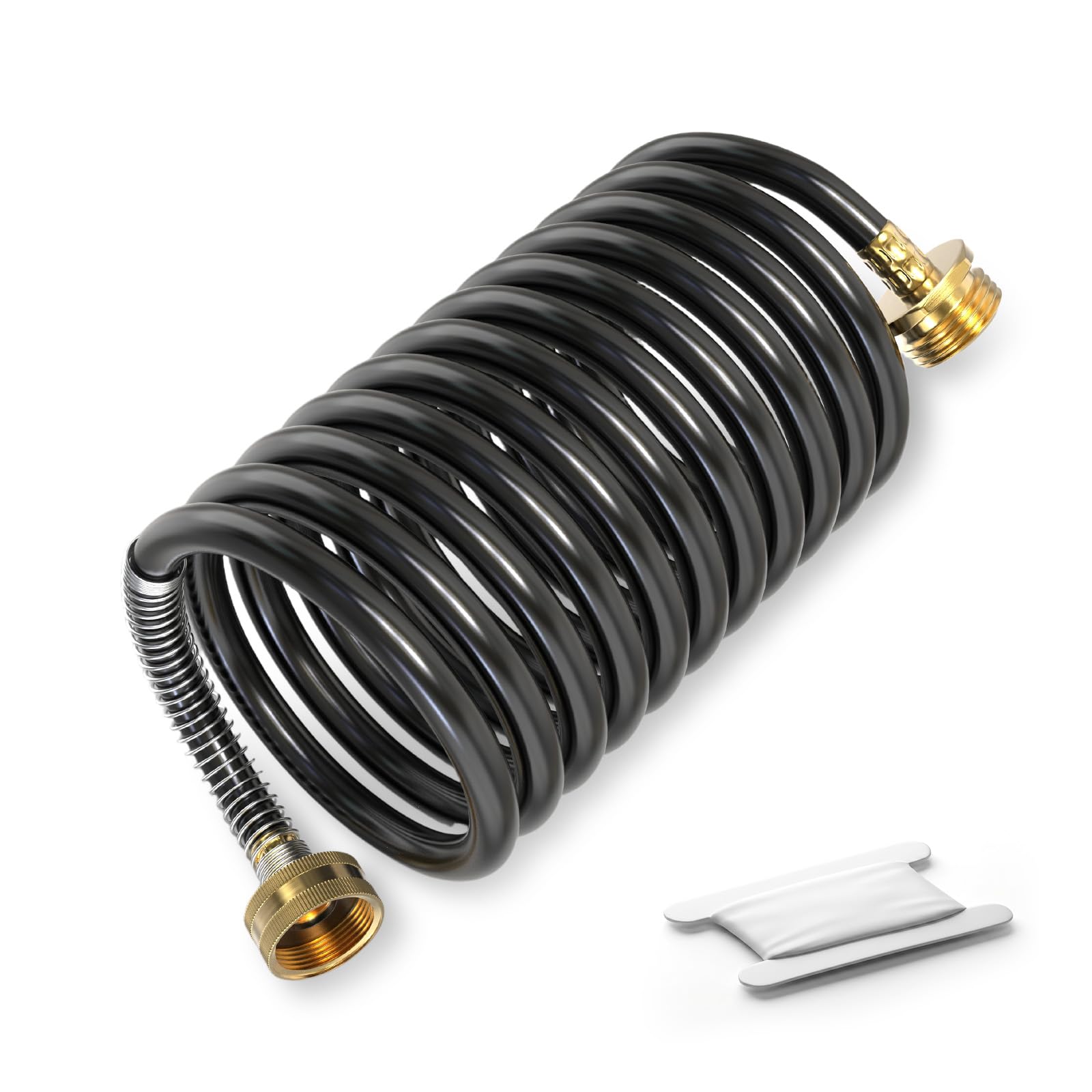 ERGAOBOY Black 15FT 4.5m 3/8" 3/4" GHT Coiled Garden Hose