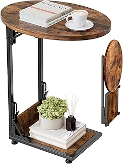 Elbourn Folding Side Table End Couch Tables,Metal Frame C-Shaped TV Stan...
