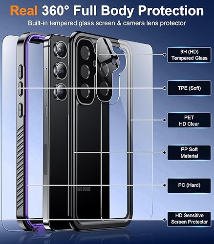 Miniatura 5 de Temdan Funda diseñada para Samsung Galaxy S24, lente y protector de pantalla integrados a prueba de golpes cuerpo completo a prueba de golpes IP68