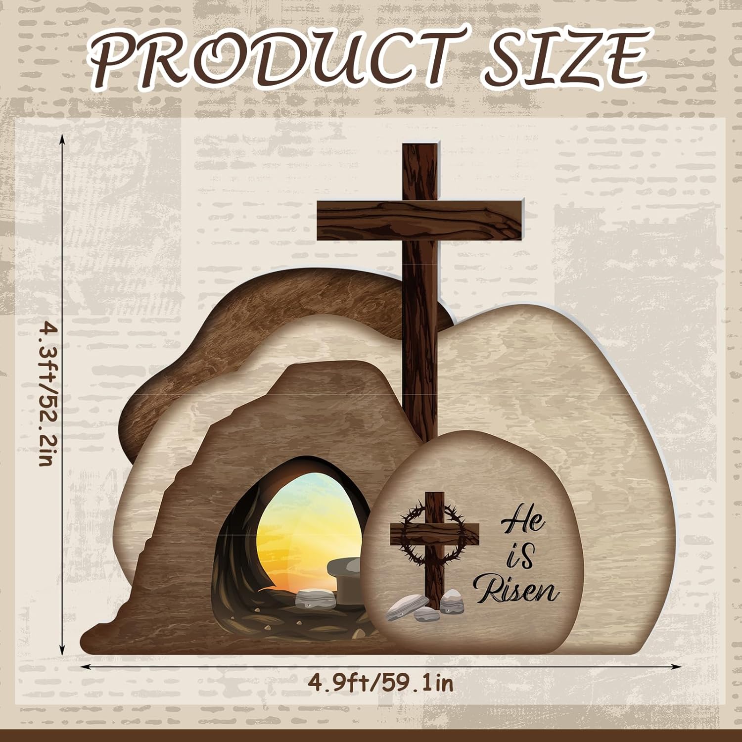 Geyoga 59.1'' x 52.2'' Easter Empty Tomb PVC Scene Set He is Risen Resurrection Display with Crosses on Top of Rock Signs Religious Resurrection Props for Jesus Sunday Decor