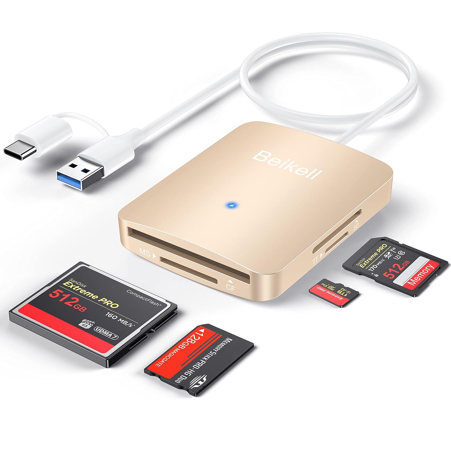 SD Card Reader,Beikell 4 in 1 Dual Connector(USB&USB C) USB C to Micro