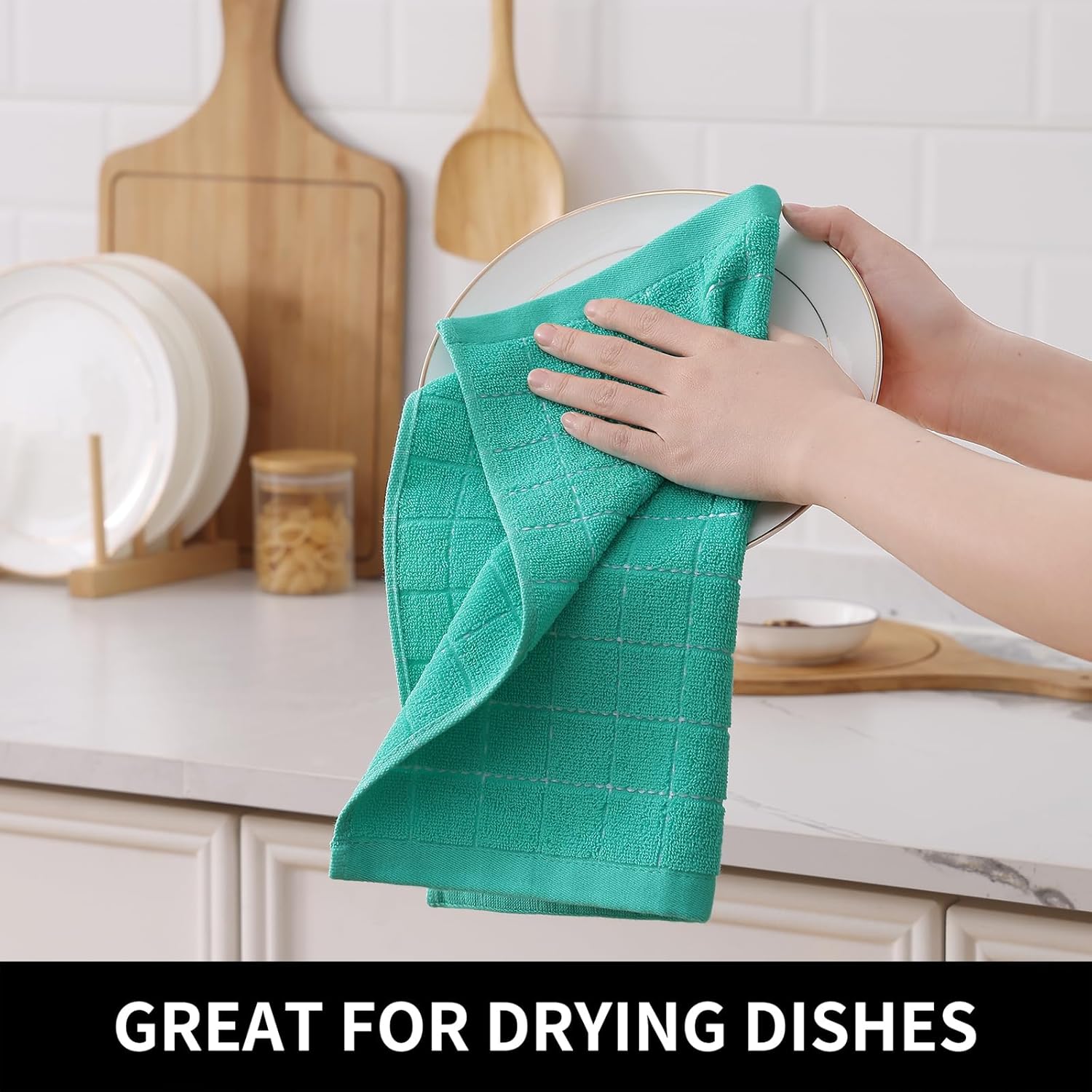 Homaxy 100% Cotton Terry Kitchen Dish Cloths, Ultra Soft and Absorbent Dish Towels for Kitchen, Suitable for Drying and Washing Dishes, 6 Pack, 12 x 12 Inches, Turquoise - Image 4