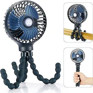 snawowo Mini Handheld Personal Portable Fan, Baby Stroller Fan, Car Seat Fan, USB or Battery Powered, with Flexible Tripod Clip on Student Bed Desk Bike Crib Treadmill Camping Traveling(Dark Blue)