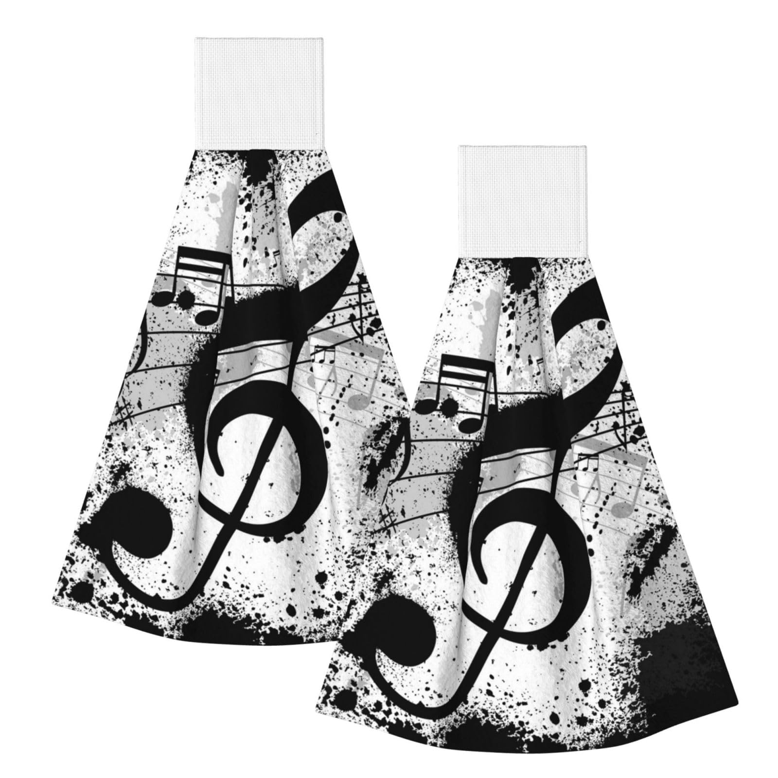 DOPKLNA Music Note, 2 Pcs Hanging Coral Fiber Hand Towels for Bathroom, Absorbent Kitchen Towels