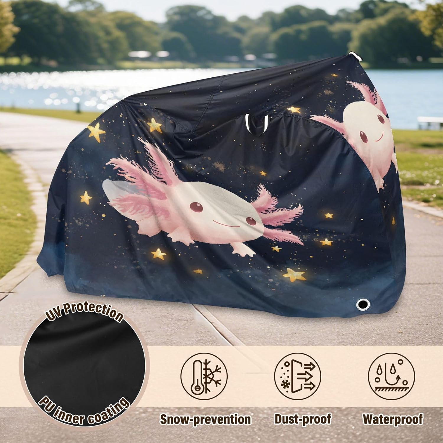ALAZA Cute Axolotl Star Bike Cover Waterproof Outdoor Ebike Bicycle Covers Tarp Protection for 1/2 Bikes, Sun UV Dust Wind Proof