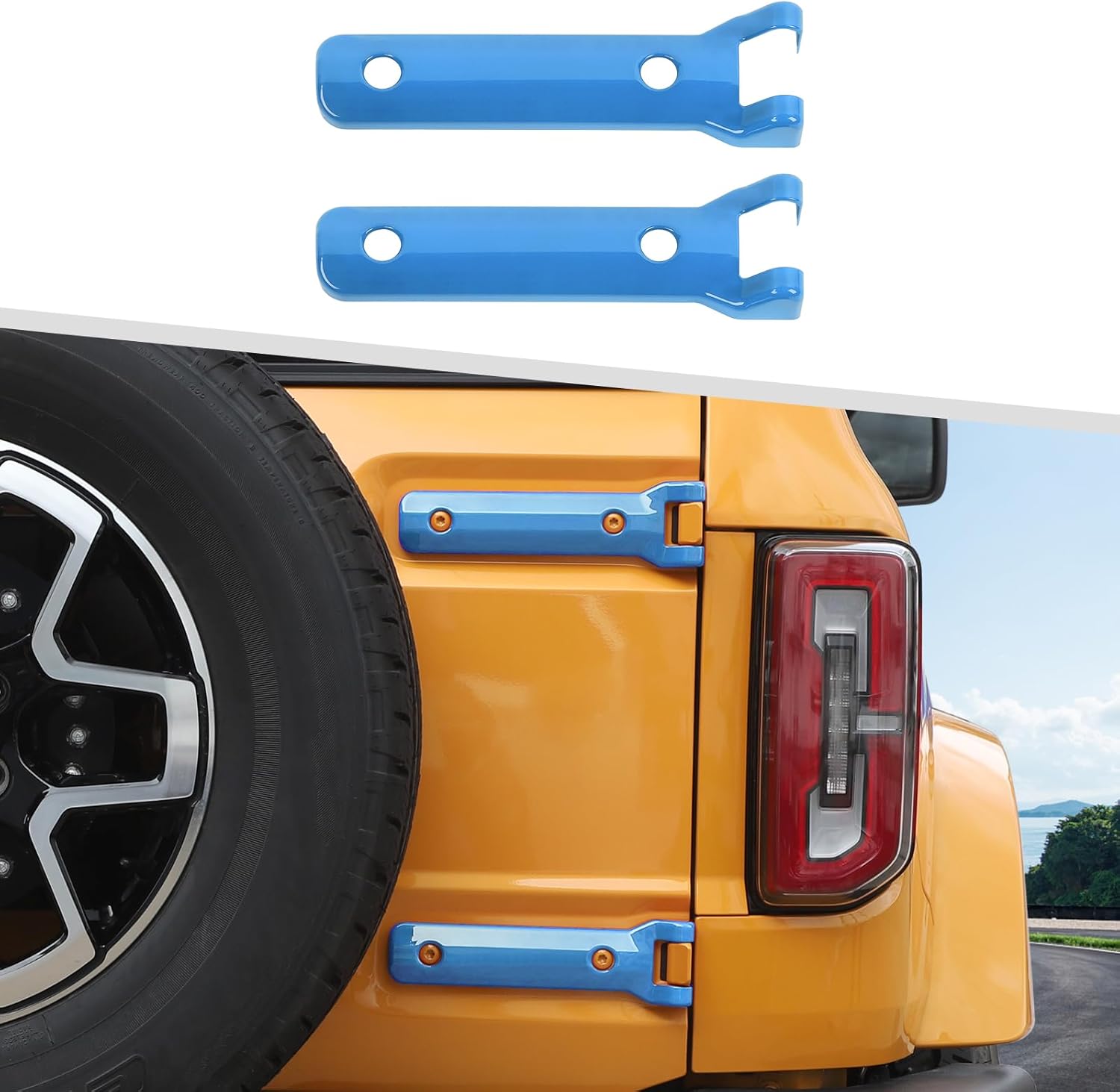 Jimen Compatible with Ford Bronco 2021-2024, Rear Door Tailgate Hinge Cover Exterior Trim Accessories (Light Blue)