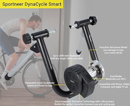 Miniatura 3 de Sportneer Entrenador de bicicleta - Entrenador de bicicleta estacionario inteligente compatible con conexión Bluetooth y ANT+ - Soporte de