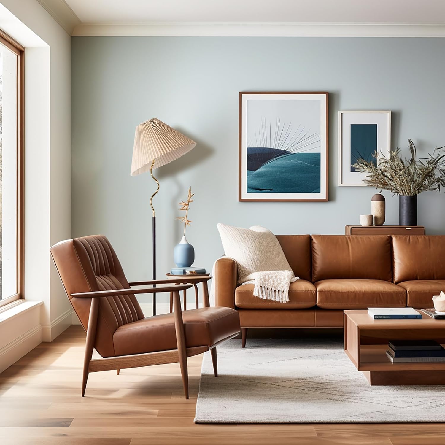 KUNJOULAM Modern Pleated Floor Lamp, Black Pole Floor Lamps, Simple Design Tall Lamp with Adjustable Beige Lampshade, Standing Lamp for Living Room, Bedroom, Office, Home (Without Bulb)