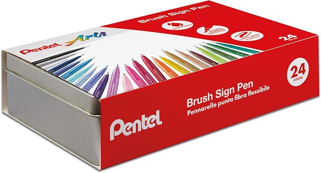 Pentel SES15C Brush Sign Pen Metal Gift Box with 24 Colors, assorted