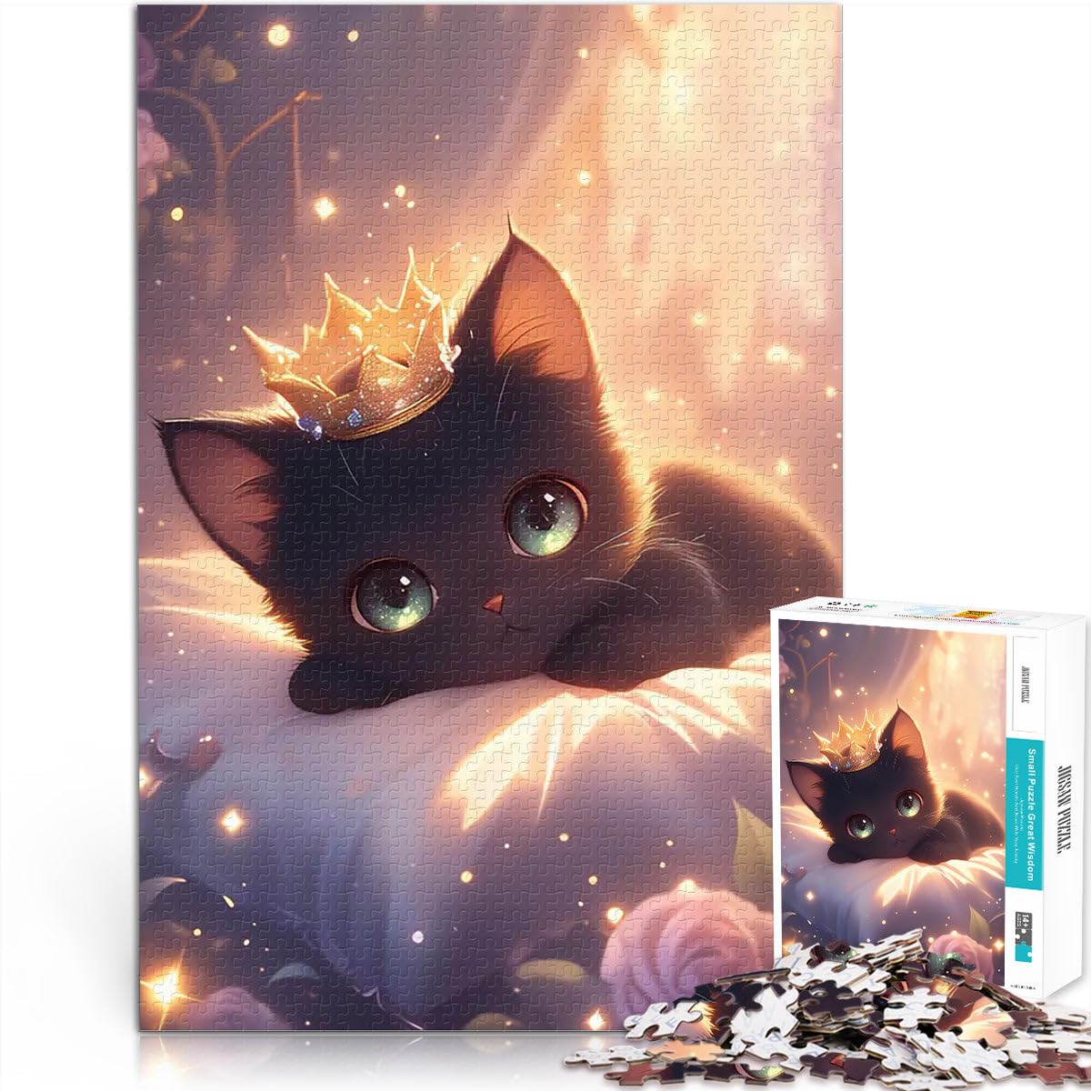 Gattino nero carino con corona Puzzle 2000 pezzi per adolescenti Gioco di famiglia antistress sfida difficile con pezzi completamente interconnessi di forma casuale 70x100cm