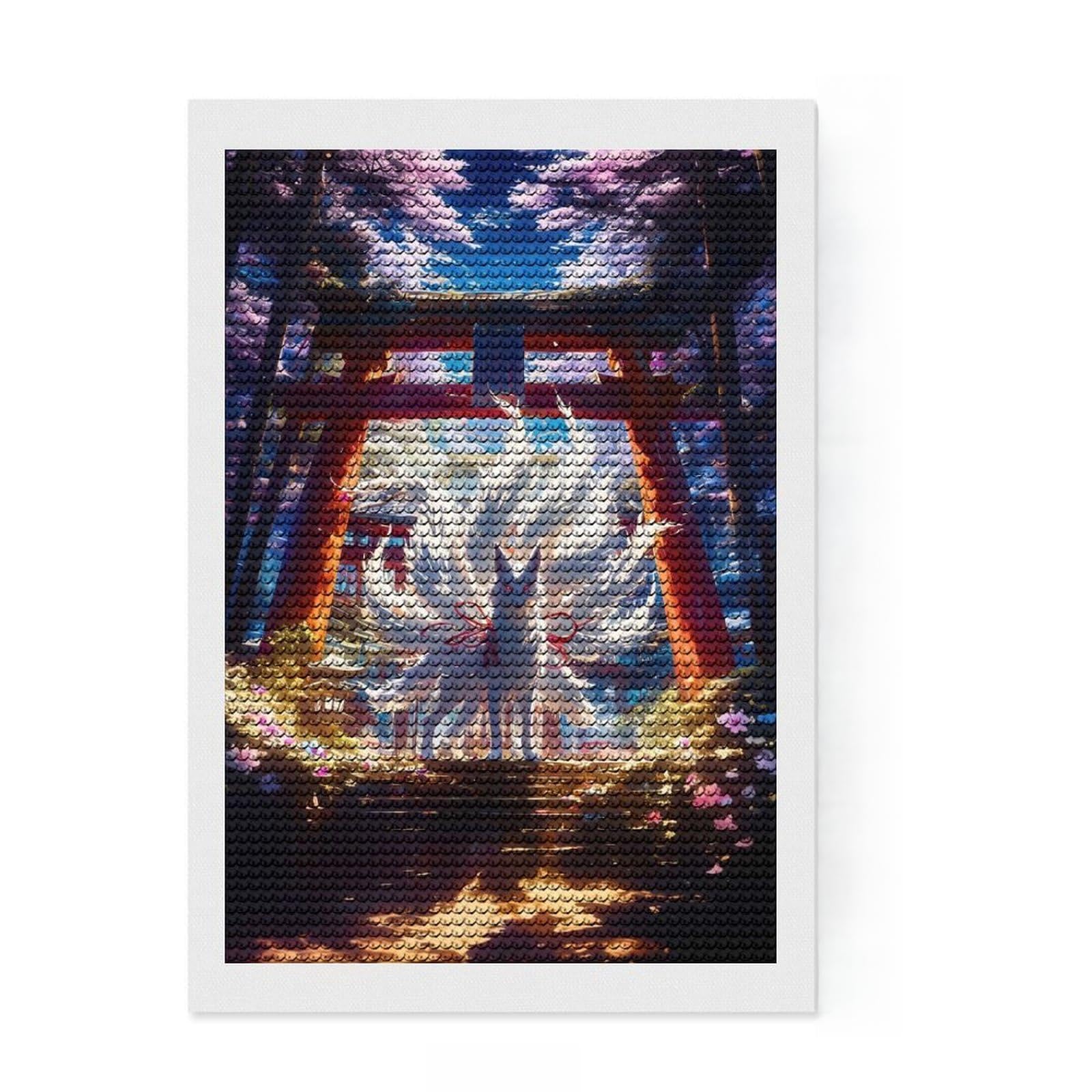 Junmoney Mighty Kitsune Gateway 5D Diamond Painting Kit 8"x12", for Women, Farmhouse Decor, Boho Decor, Thoughtful Present, Relaxing DIY