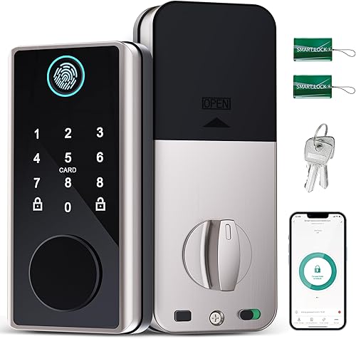 Miniatura 1 de ENOKER - Cerradura electrónica de puerta de entrada sin llave 5 en 1 con teclado, control de aplicación, 100 huellas dactilares, código de acceso,