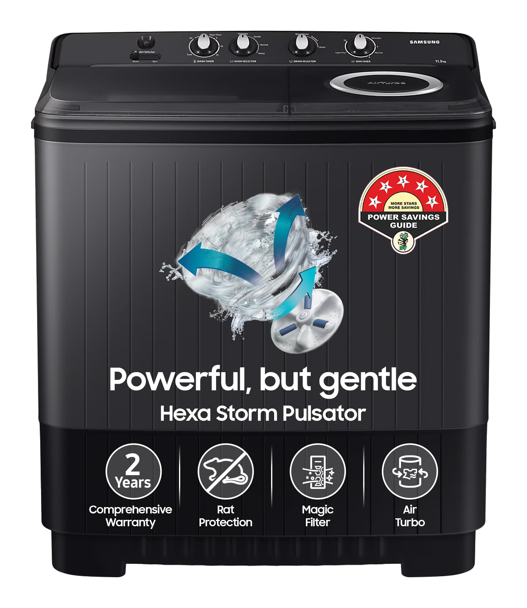 Samsung 11.5 Kg Semi-Automatic Top Load Washing Machine Appliance (WT11A4260GD/TL,Dark Gray)