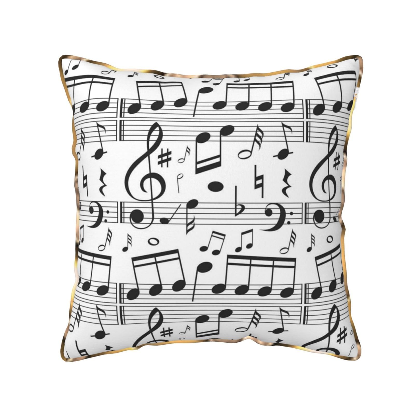 AUBKFELD Music Note Printed Velvet Cushion Cover 50x50 CM with Gold Edging Strip, Square Pillowcase Soft Throw Pillow Covers Case Decorative for Living Room Sofa Couch Bed Bench