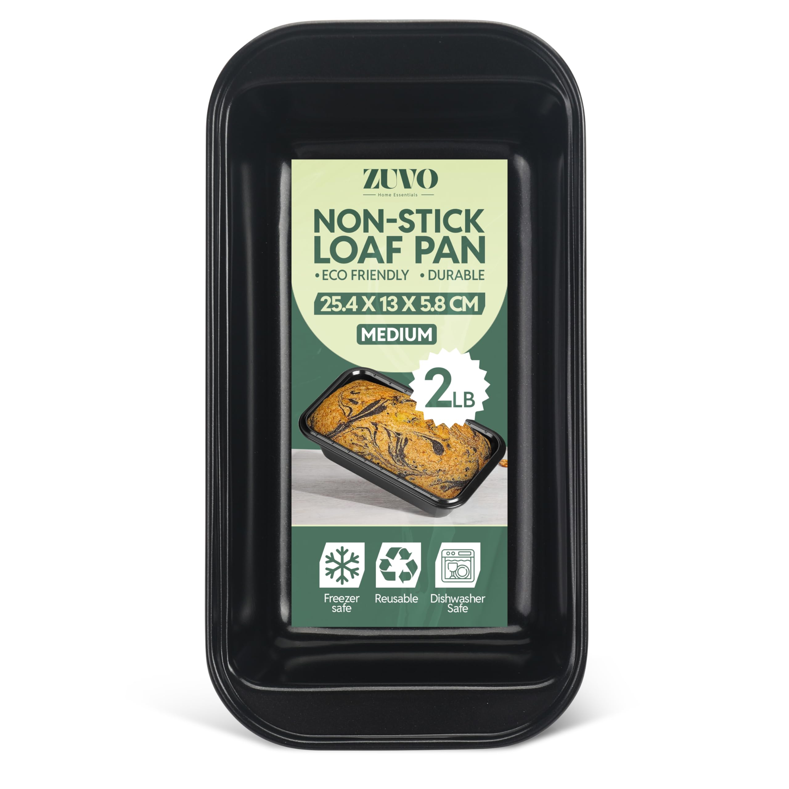Zuvo - Non-Stick Loaf Tins for Baking Bread & Cakes – (2 LB / 900 G) Carbon Steel Bread Pans with Easy Release Coating – Durable, Oven & Dishwasher Safe