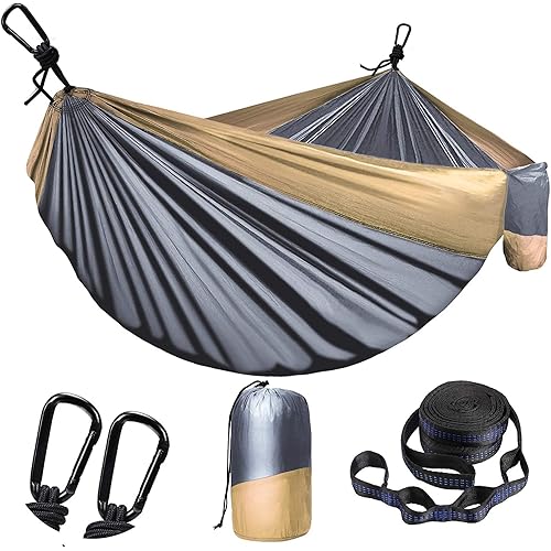 Camping Hammock for Outdoor Double & Single Portable Hammocks with 2 Tree Straps, Lightweight Nylon Parachute Hammocks