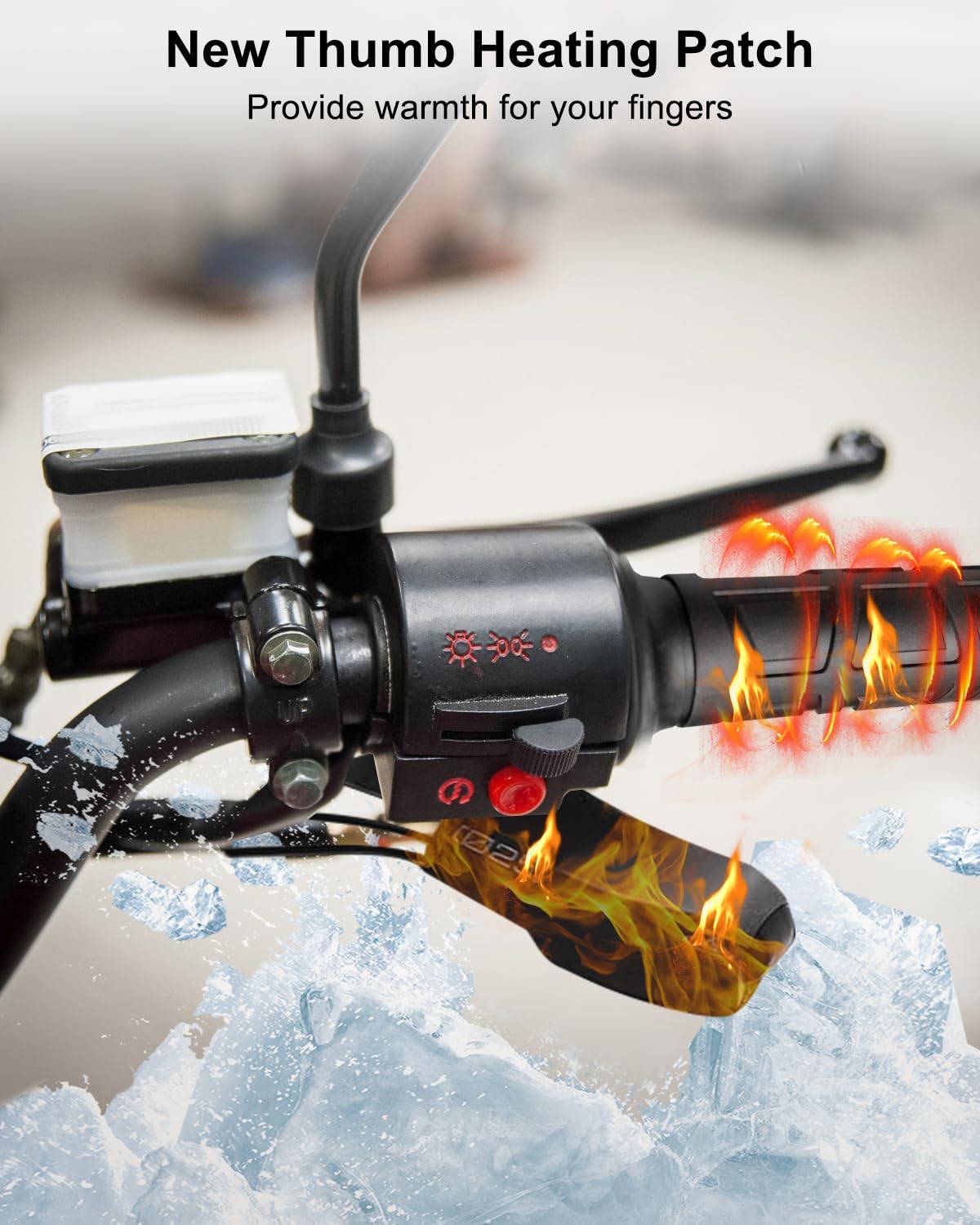 Lock-On Heated Grips ATV, 7/8" 12V Handlebar Heater with Thumb Warmer, 3 Heat Settings Electric Heating Hand Warmers