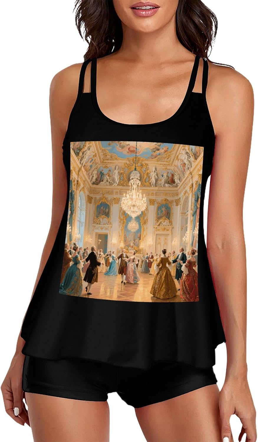 Luxurious Palace Ball Tankini Swimsuits for Women Tummy Control Two Piece Bathing Suits Swim Tops with Boy Shorts