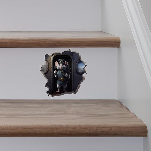 Miniatura 6 de Adhesivo de pared 3D con agujero de ratón y conductor de tren