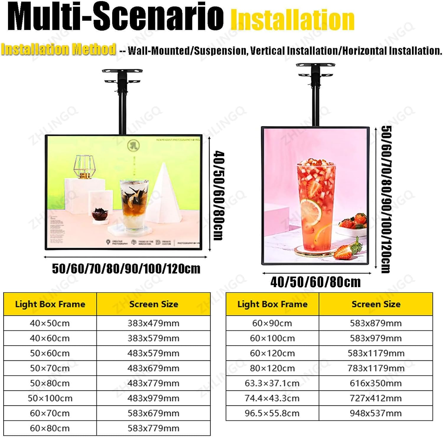 Digital Menu Boards for Restaurants, Slim Fit Commercial LED Monitor Advertising Screen & Snap Frame Light Box for Restaurant Digital Menu Boards & Displays 60×120cm/23.6×47.2in