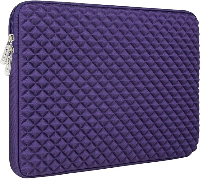 RAINYEAR 14 Inch Laptop Sleeve Diamond Foam Shock Resistant Padded Case Fluffy Lining Protective Zipper Cover Carrying Bag Compatible with 14" Notebook Computer Tablet Chromebook(Purple)