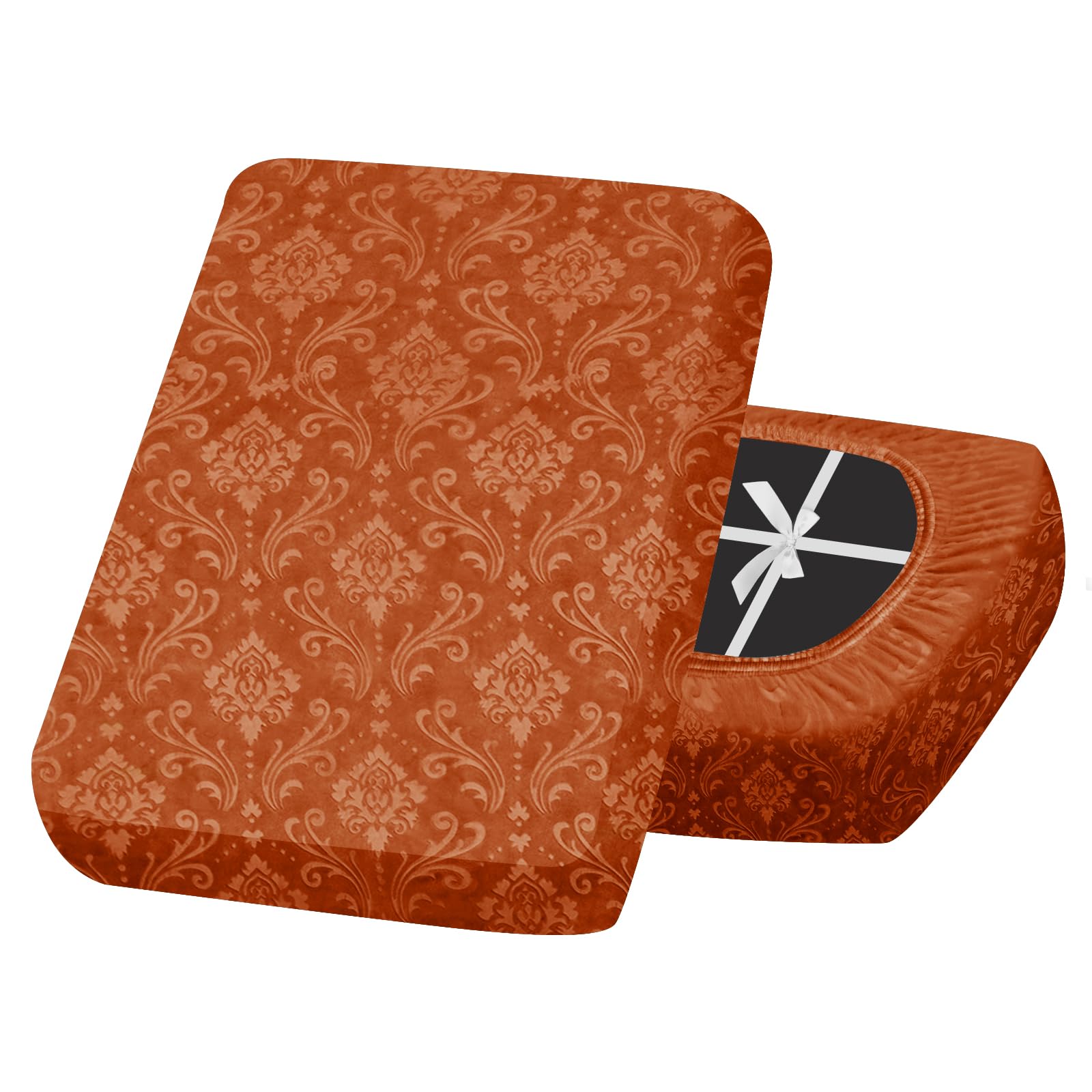 SYLC Sofa Seat Cover Velvet Embossed, Non Slip Stretch Sofa Cushion Covers with 4-ties, Fitted Sofa Cover for Settee/Couch/Caravan/Motorhome (Orange,1pc Large 4-seat)