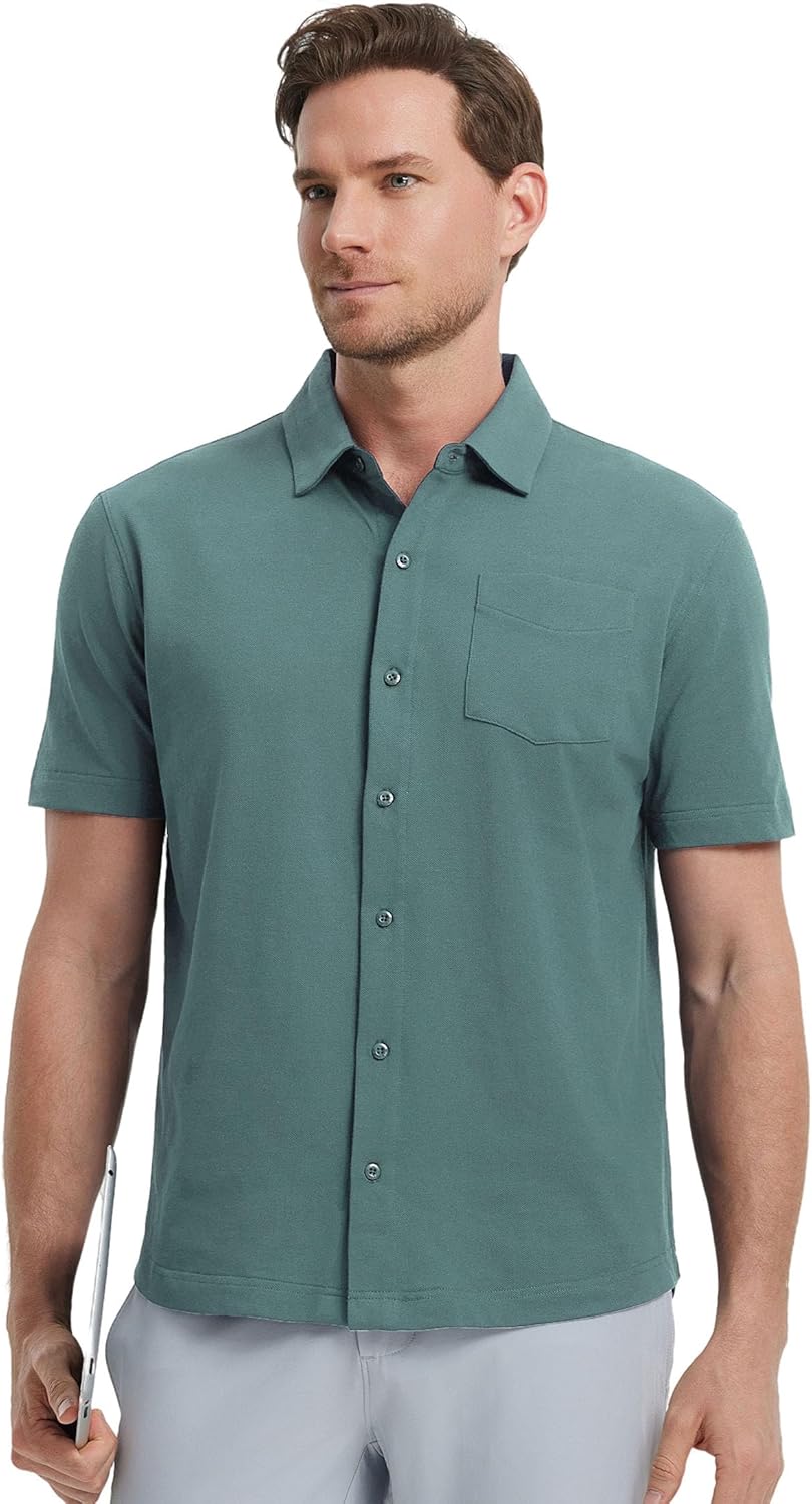 M MAELREG Button Down Shirt Men Moisture Wicking Dry Fit Pique Performence Cool Breathable Mens Summer Shirts Short Sleeve - Image 2
