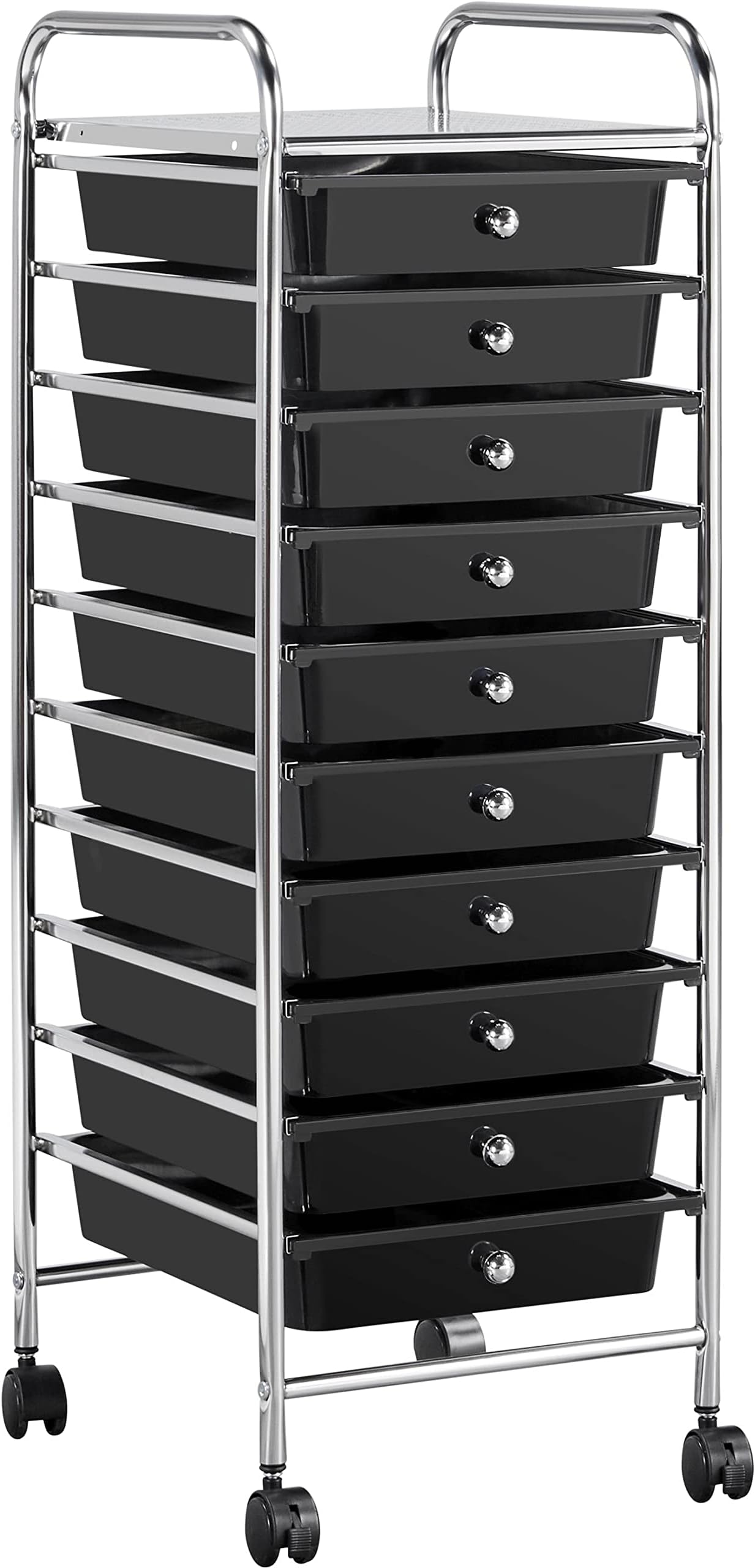 Yaheetech Rolling Cart Organizer Plastic Trolley with 10 Storage Drawers Utility Cart on Wheels Art Craft Organizer Ample Storage Space, Black