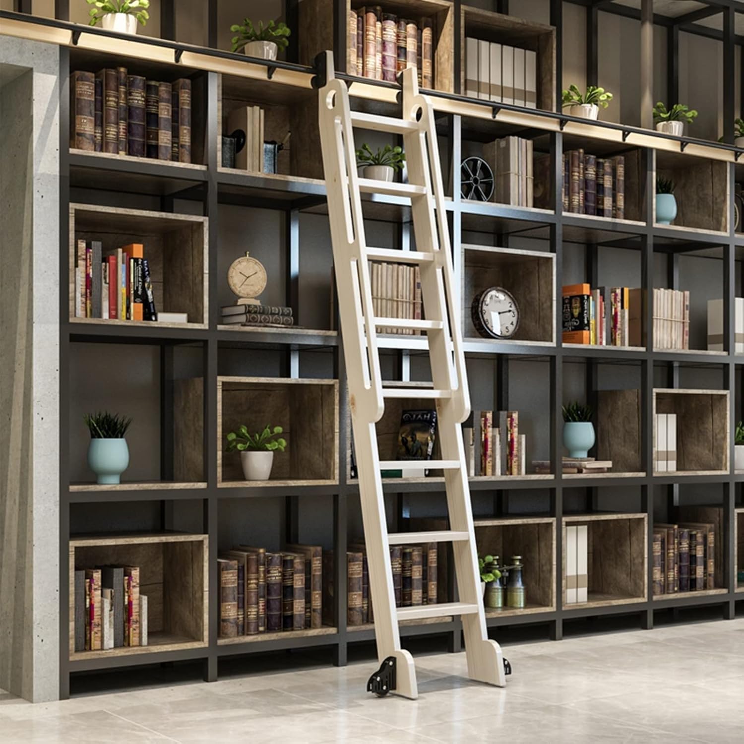 Kit de herramientas retráctiles para escalera rodante, riel deslizante con rodillo de piso para almacenamiento vertical, fácil instalación, no requiere espacio en el suelo