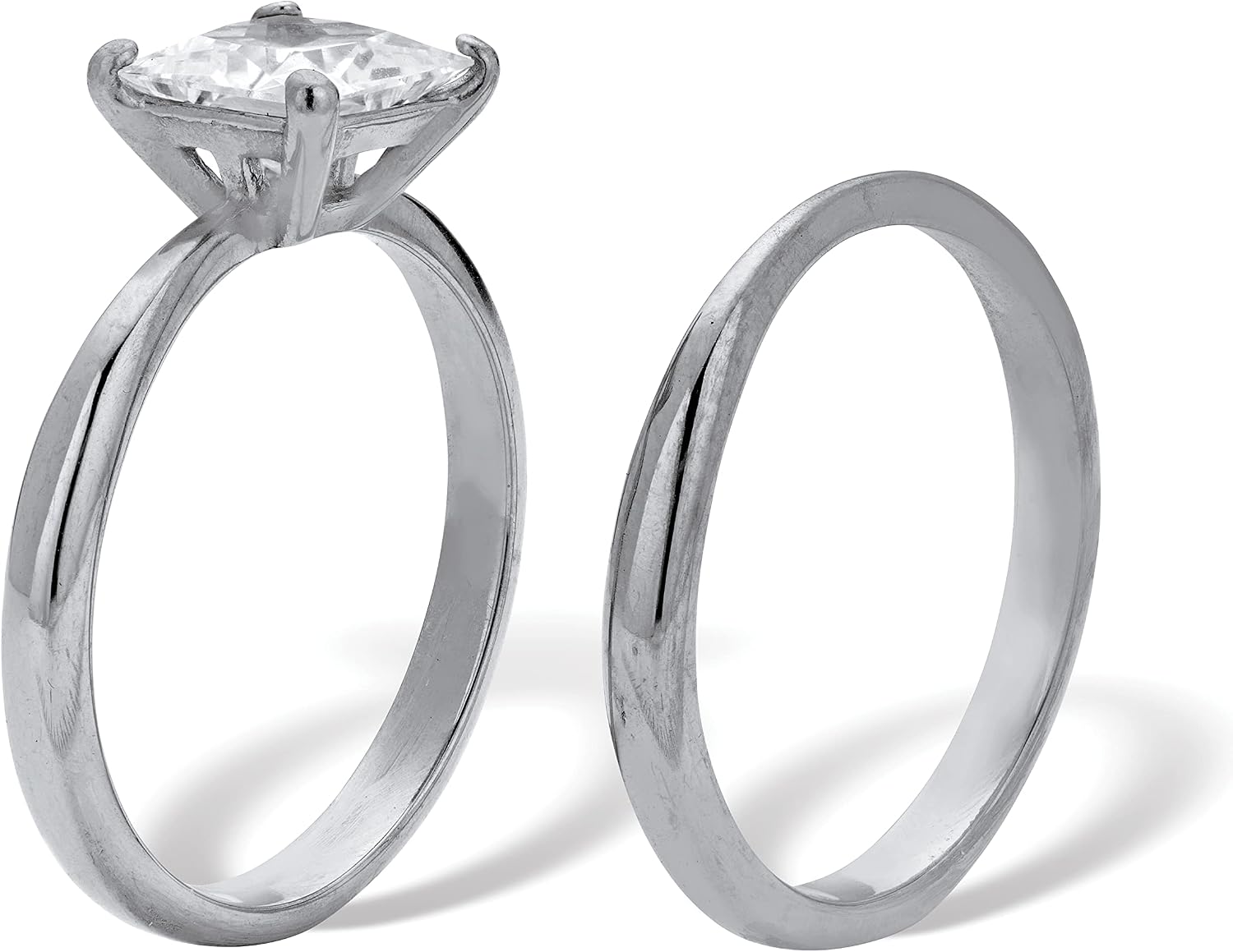 PalmBeach Jewelry Stainless Steel or Yellow Gold Ion-Plated Stainless Steel Princess Cubic Zirconia Solitaire Bridal Ring Set, 1.62 TCW CZ Size 10