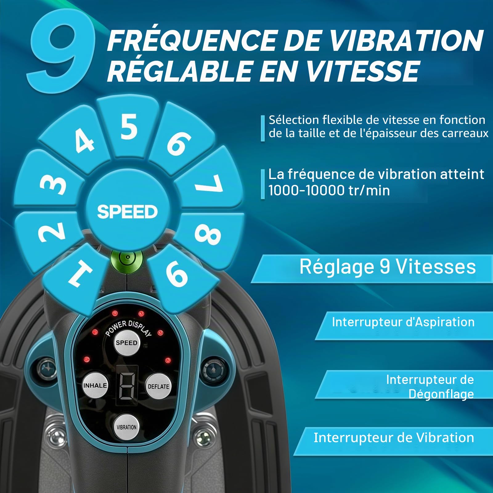 Machine de Vibration pour Carreaux Compatible avec Batterie Makita 18 V (Sans Batterie), Machine à Poser des Carreaux avec 9 Vitesses Réglables, Ventouse Élargie et Adsorption de 100 kg pour la Pose