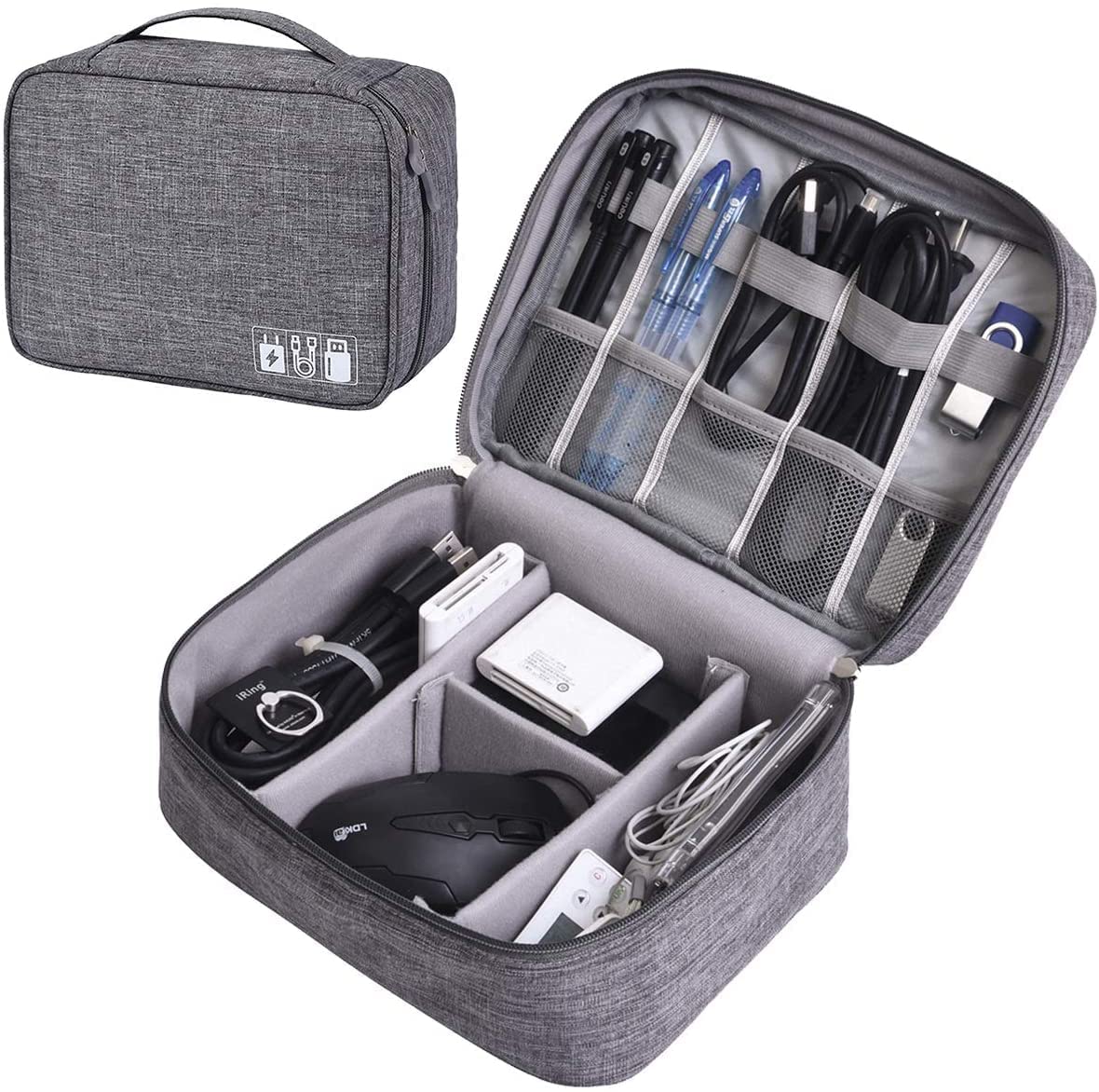 Gadget Organizer Case Fashion Double Layer Electronic Gadget Organizer Case, Cable Organizer Bag for Accessories, Hard Disk, Power Bank, Charger for Travel (Grey)-image-44