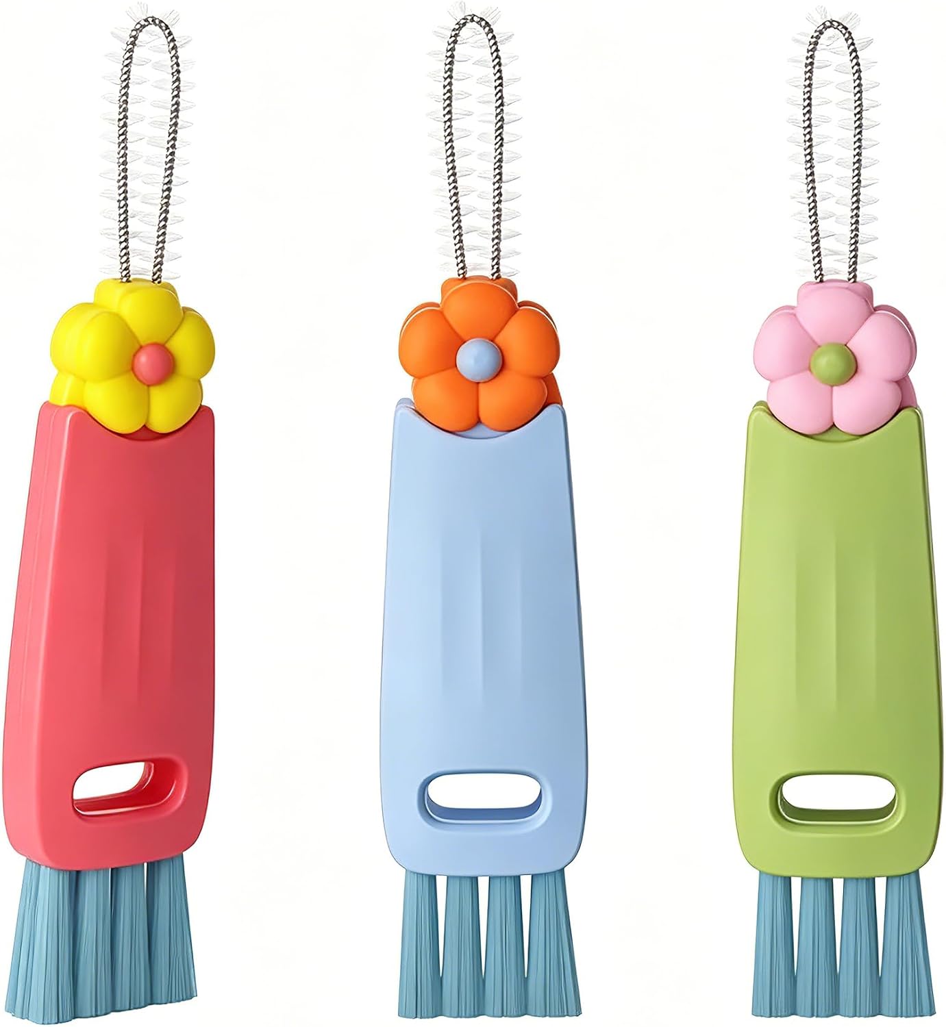 3 in 1 Cup Lid Cleaning Brush Set, Multifunctional Bottle Brush & Baby Bottle Brush, Water Bottle Cleaner, Cup Cleaner Brush for Crevices and Tight Spaces, Rotatable Cup Lid Scrubber