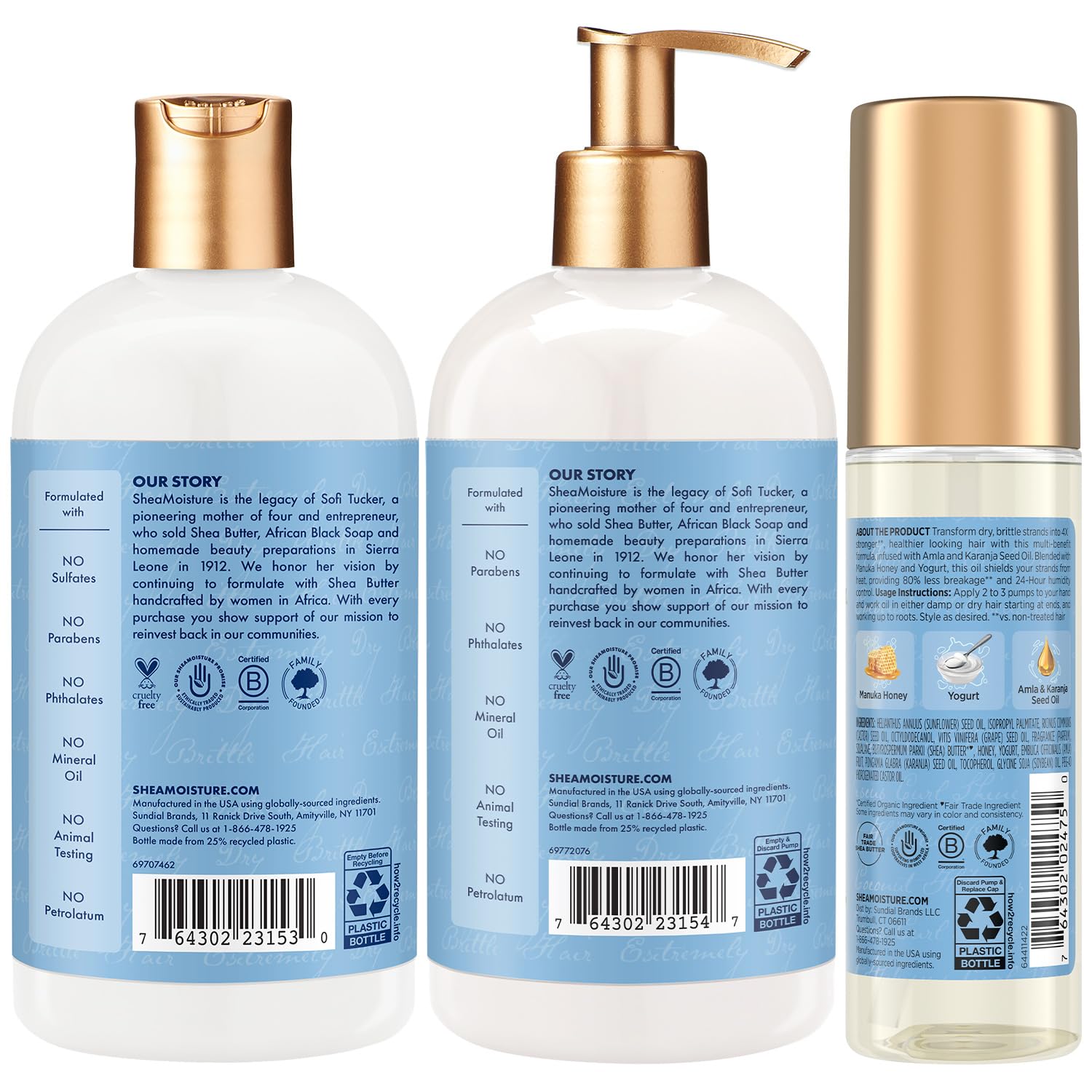 SheaMoisture Shampoo & Conditioner, Manuka Honey & Yogurt Hydrate & Repair + Strengthen & Protect Lightweight Hair Oil for Dry, Damaged Hair - Image 2